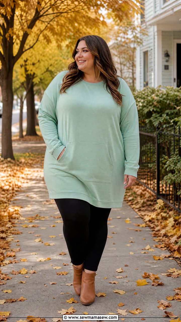 Plus Size Kangaroo Pocket Dress and Leggings - 25 Loungewear outfit ideas plus size
