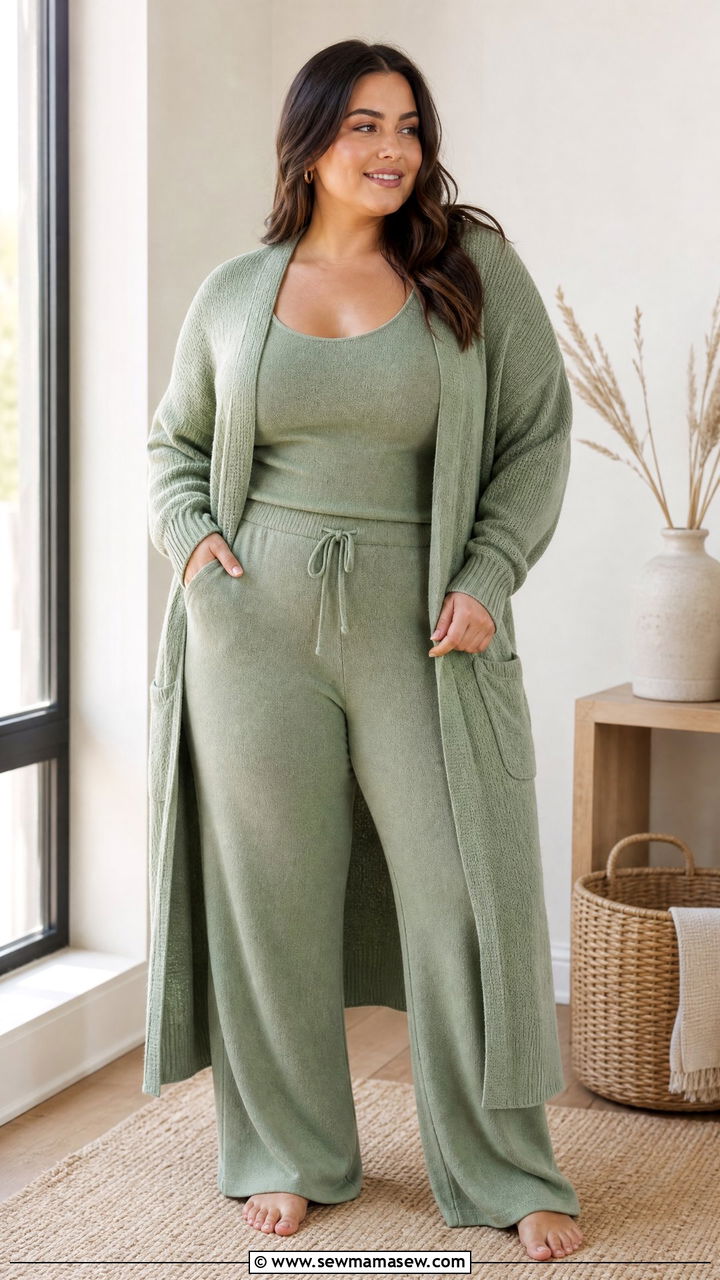 Plus Size Knit Cardigan and Matching Lounge Set - 25 Loungewear outfit ideas plus size
