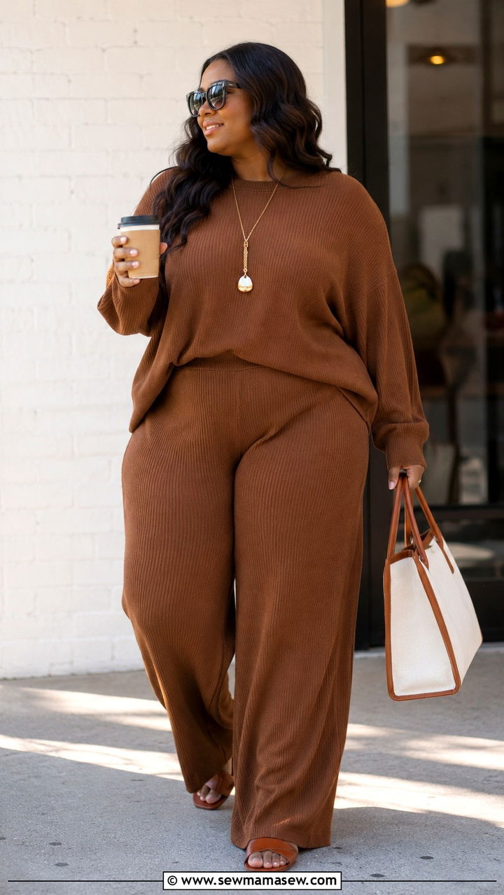 Plus Size Knit Matching Set Outfit - 30 Plus size loungewear outfits