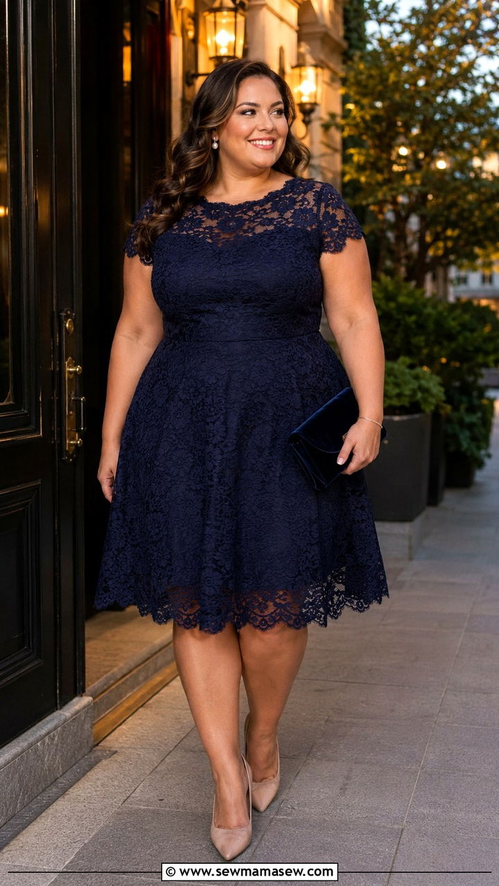 Plus Size Lace Dress and Heels - 30 plus size girls night out outfit ideas