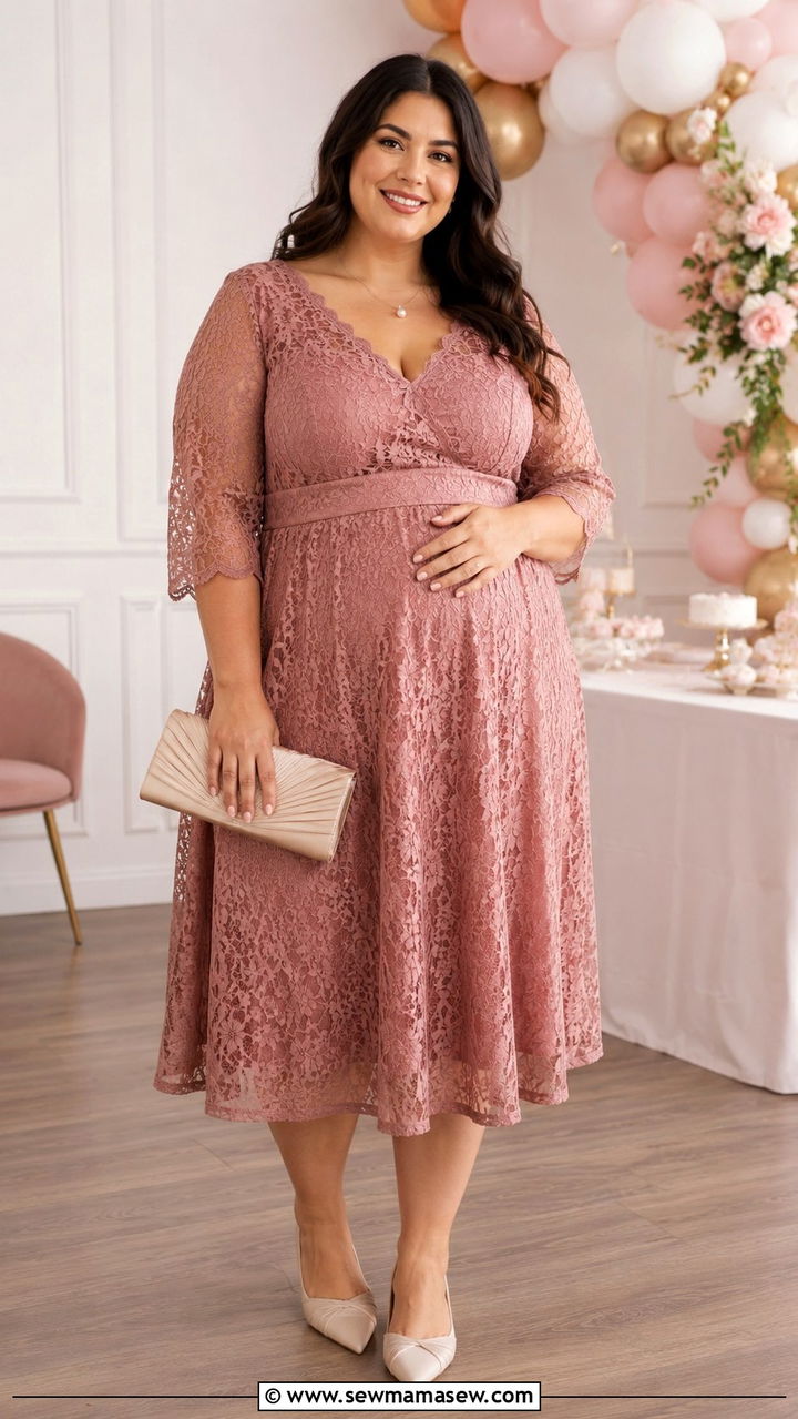 Plus Size Lace Midi Dress Baby Shower Outfit - 30 plus size baby shower outfit ideas