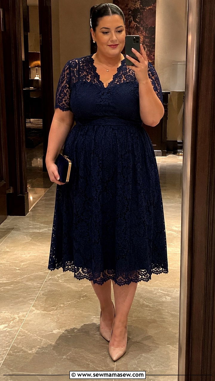 Plus Size Lace Midi Dress Evening Look - 25 Midi dress plus size outfit ideas