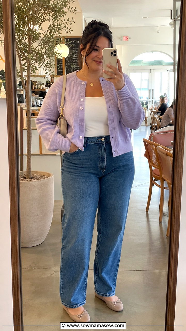 Plus Size Lavender Cardigan With Straight Leg Jeans - 30 Plus size outfit ideas for brunch