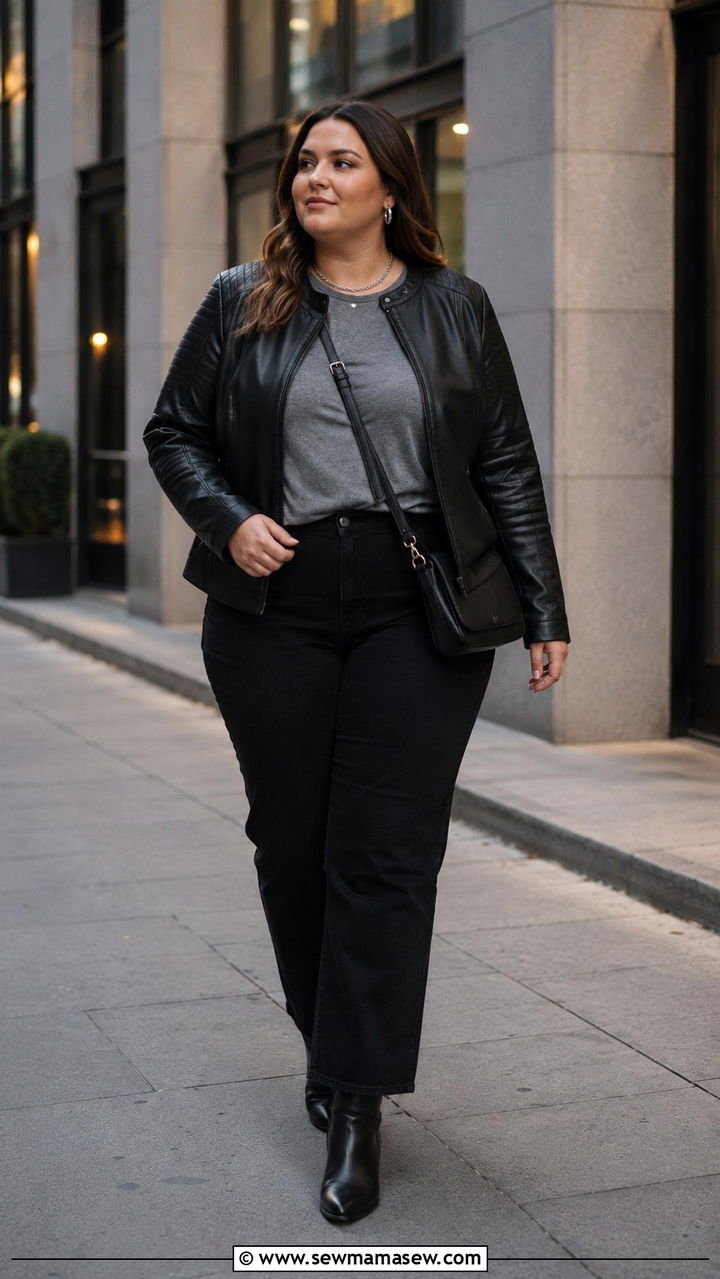 Plus Size Leather Jacket and Black Jeans - 30 Minimalist outfits plus size