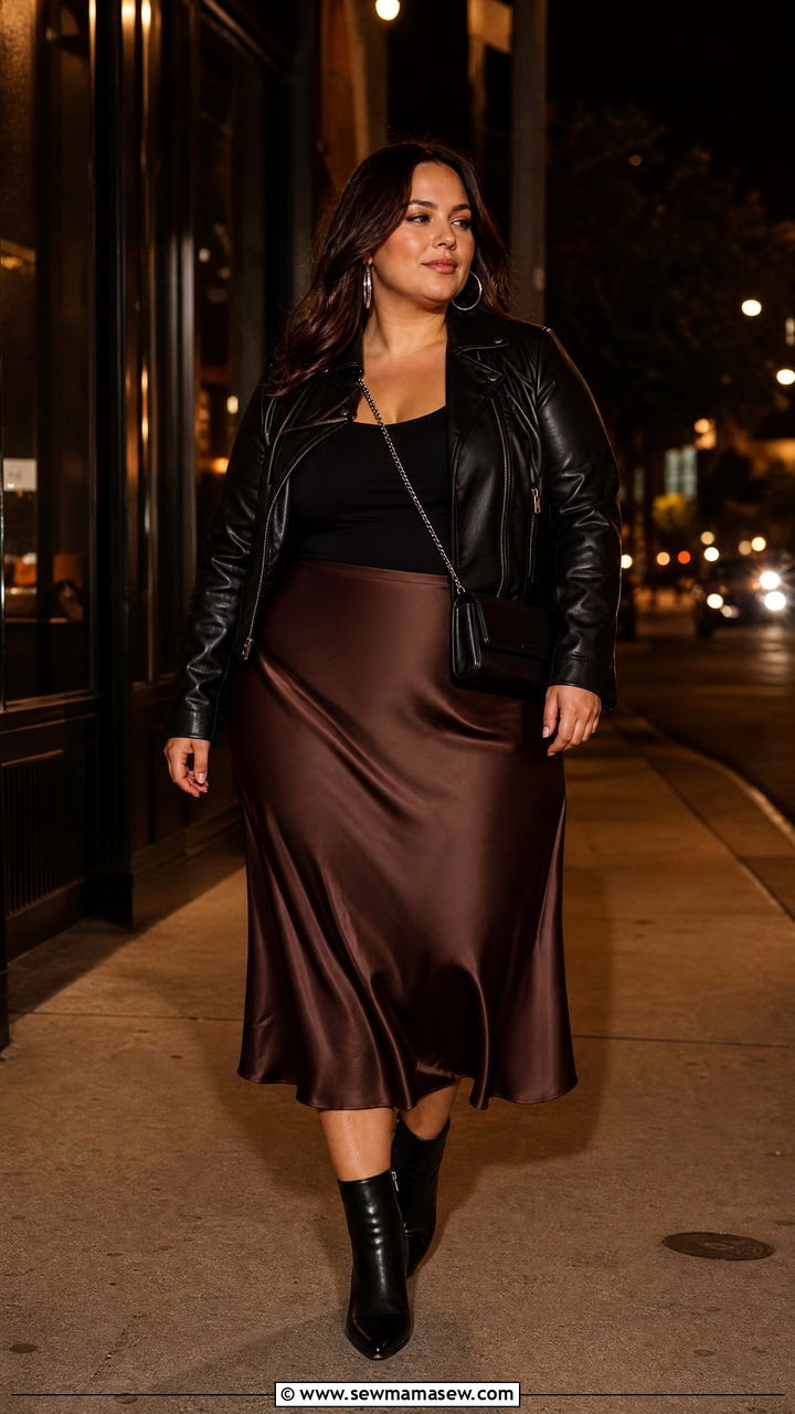 Plus Size Leather Jacket and Midi Skirt Outfit - 25 Plus size outfit ideas for 12-14