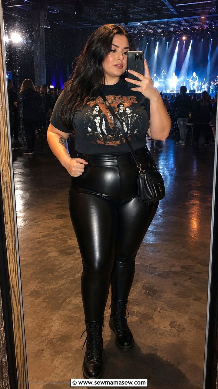 Plus Size Leather Leggings And Band Tee Concert Outfit - 30 Plus size outfit ideas for concert