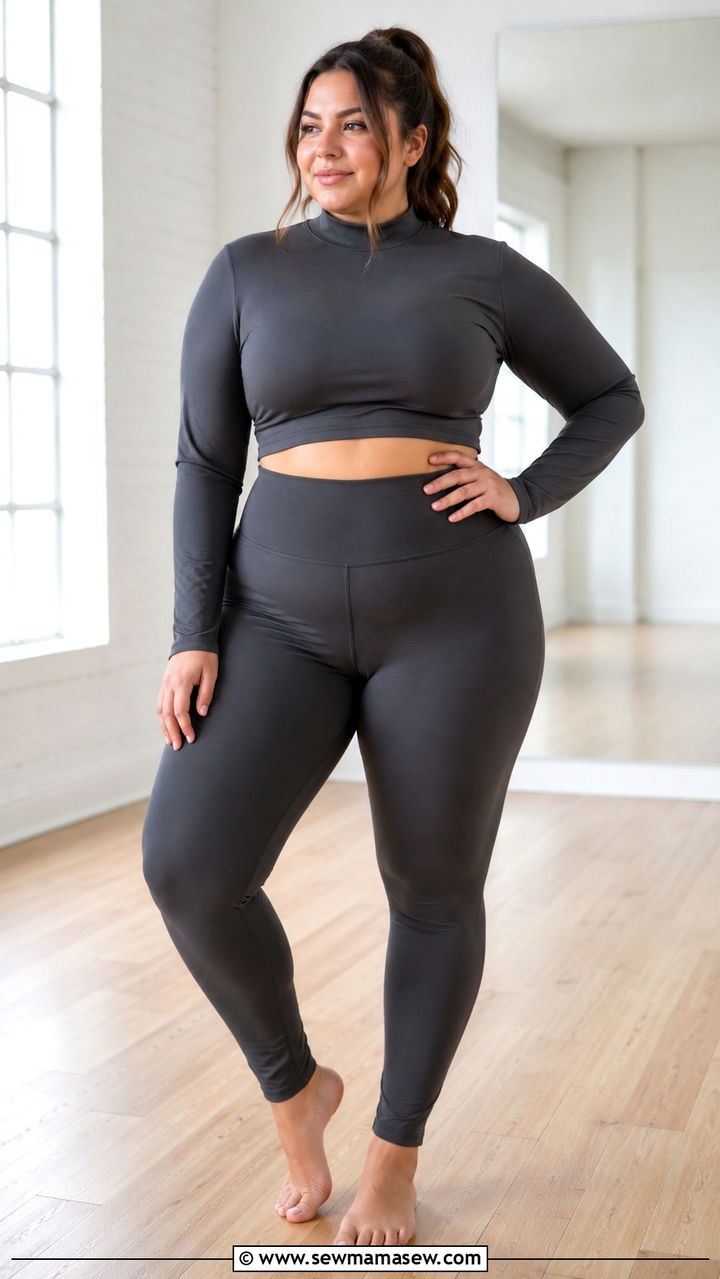 Plus Size Long Sleeve Crop Top and High Waist Leggings Yoga Set - 25 Yoga outfit ideas plus size