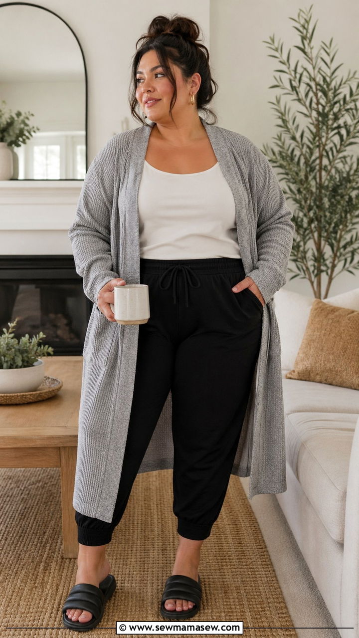 Plus Size Longline Cardigan And Joggers Outfit From Target - 20 Plus size from Target