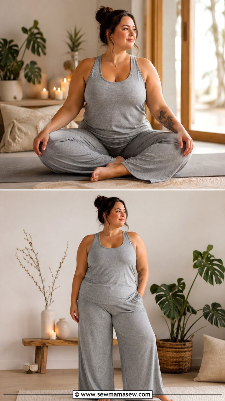 Plus Size Loose Fit Yoga Pants and Relaxed Tank Outfit - 25 Yoga outfit ideas plus size