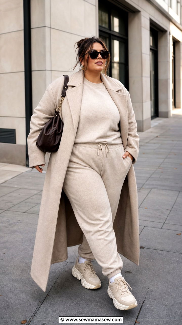 Plus Size Matching Sweat Set and Chunky Sneakers - 25 Sporty chic outfit ideas plus size