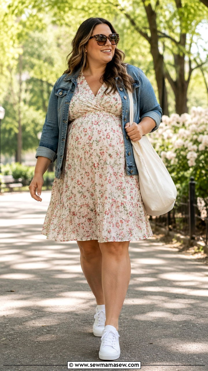 Plus Size Maternity A Line Dress with Sneakers - 25 Plus size maternity outfit ideas