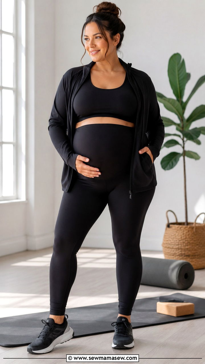 Plus Size Maternity Activewear with Cropped Tank - 25 Plus size maternity outfit ideas