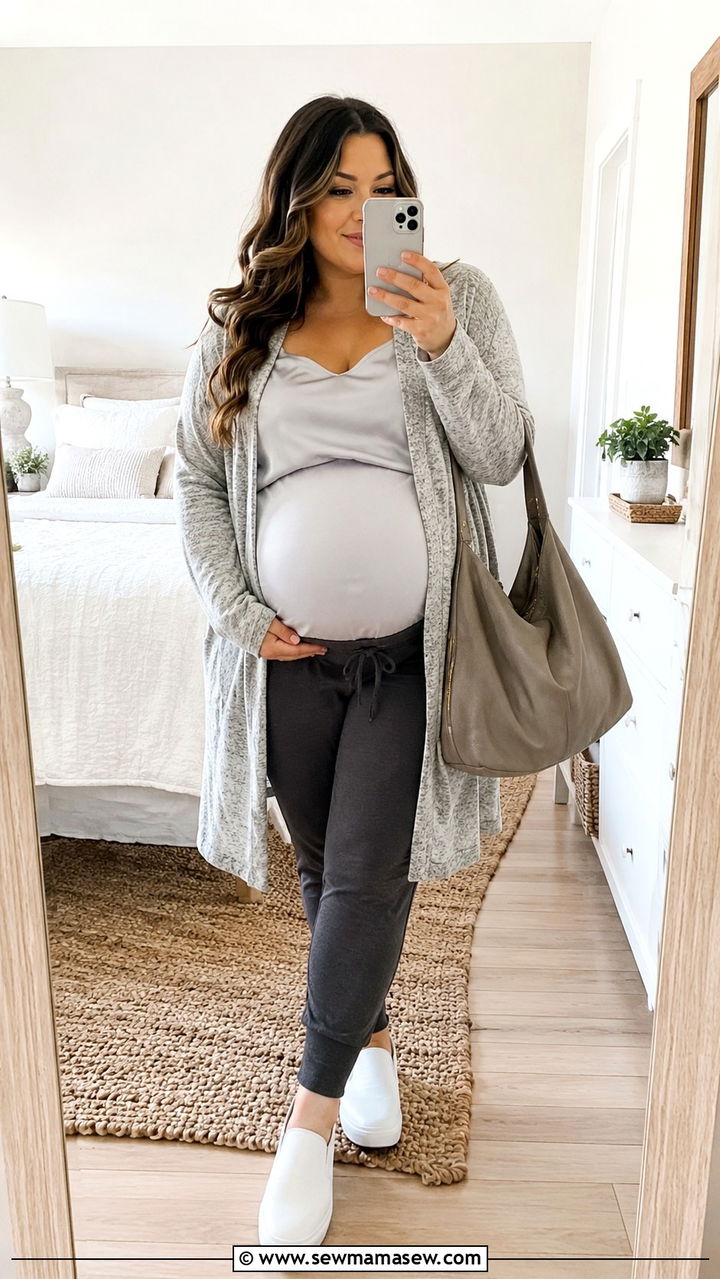 Plus Size Maternity Cardigan with Cami and Joggers - 25 Plus size maternity outfit ideas