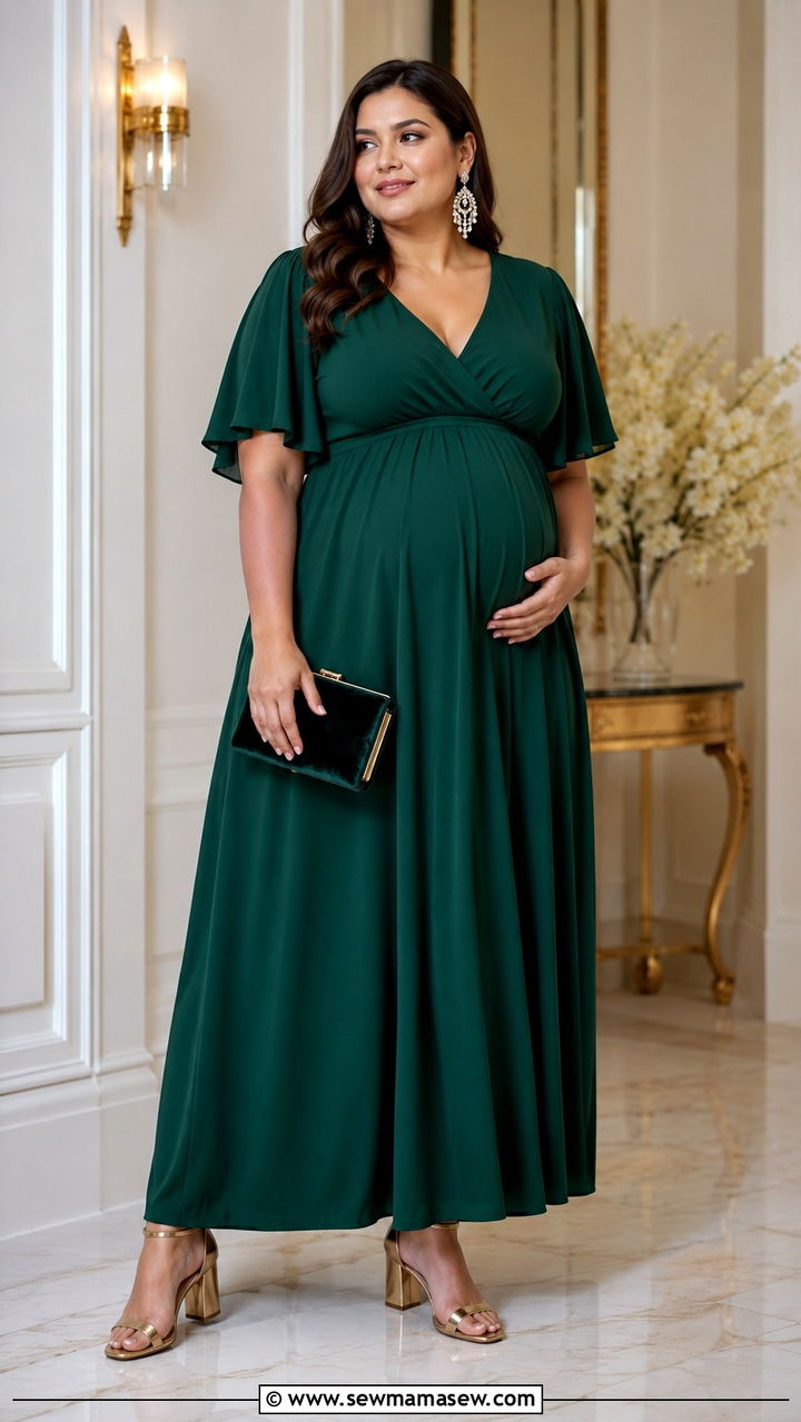 Plus Size Maternity Empire Waist Dress with Block Heels - 25 Plus size maternity outfit ideas