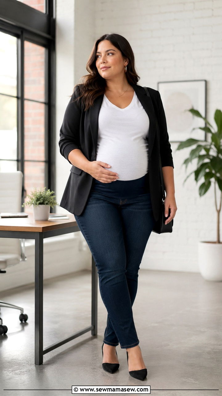 Plus Size Maternity Jeans with Blazer Outfit - 25 Plus size maternity outfit ideas