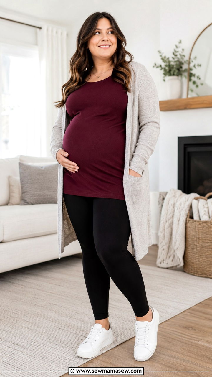 Plus Size Maternity Leggings with Tunic Top - 25 Plus size maternity outfit ideas