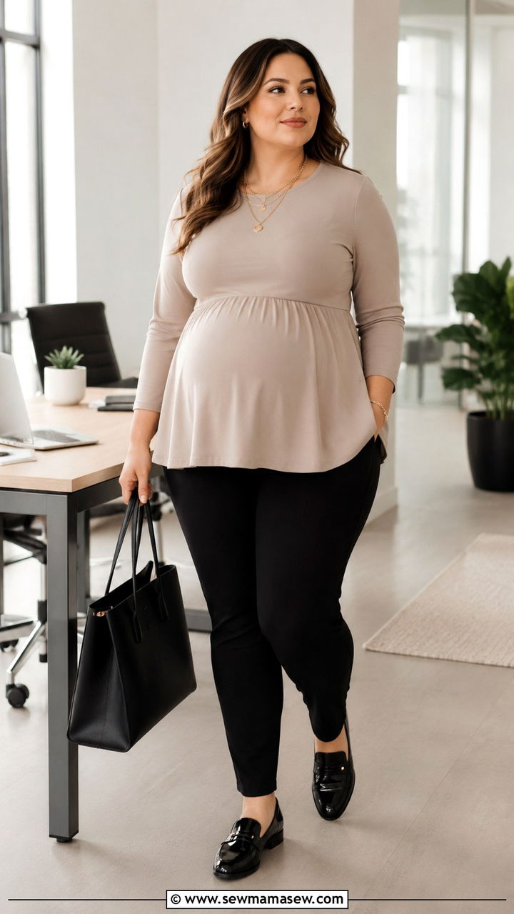 Plus Size Maternity Peplum Top with Ponte Pants - 25 Plus size maternity outfit ideas