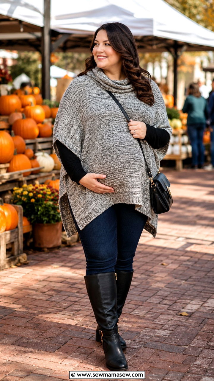 Plus Size Maternity Poncho with Skinny Jeans - 25 Plus size maternity outfit ideas