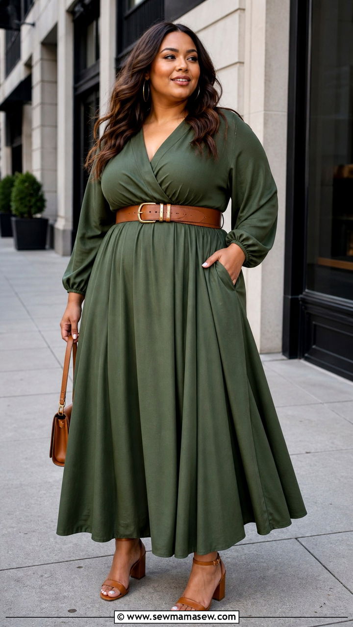 Plus Size Maxi Dress Outfit With Belt And Block Heels - 40 maxi dress outfit ideas