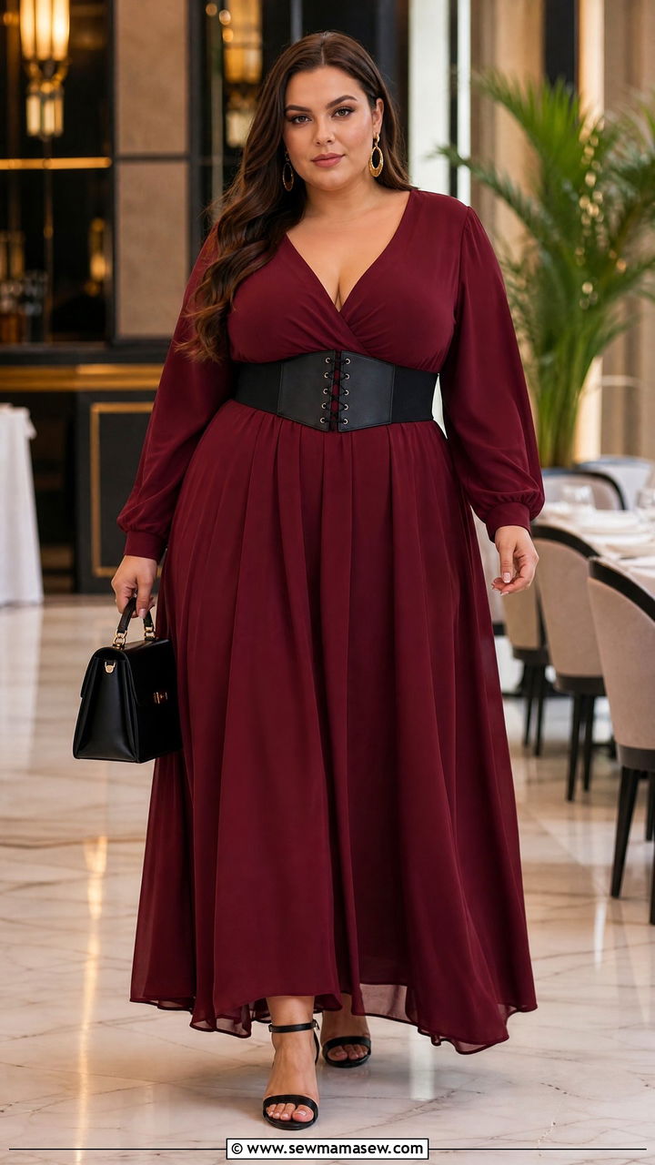 Plus Size Maxi Dress With Corset Belt And Block Heels - 30 Maxi dress with a belt outfit ideas