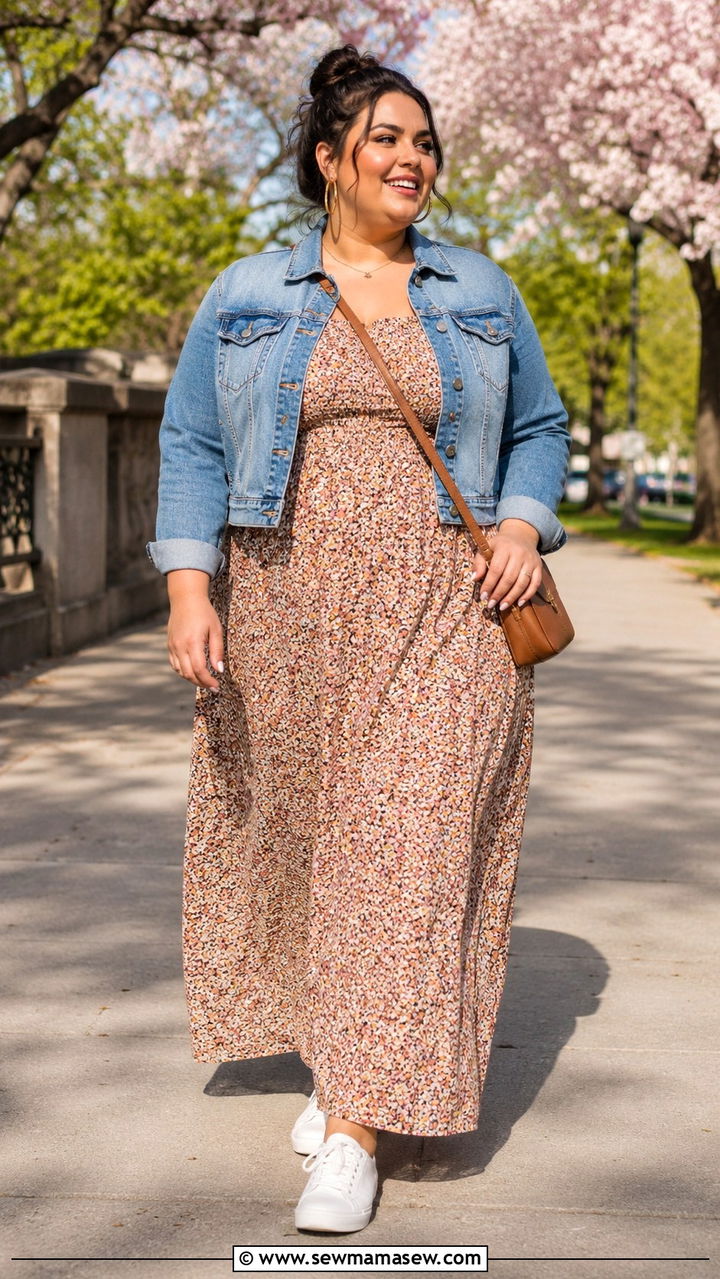 Plus Size Maxi Dress With Denim Jacket Size 26 - 25 Plus size outfit ideas size 26