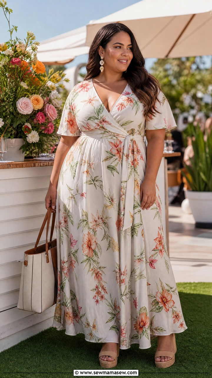Plus Size Maxi Dress with Wedges - 30 Maxi dress outfit ideas for summer