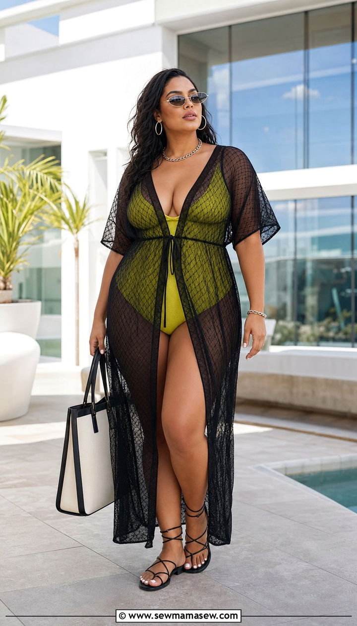 Plus Size Mesh Cover Up Dress With Strappy Sandals - 25 Cover up outfit ideas plus size