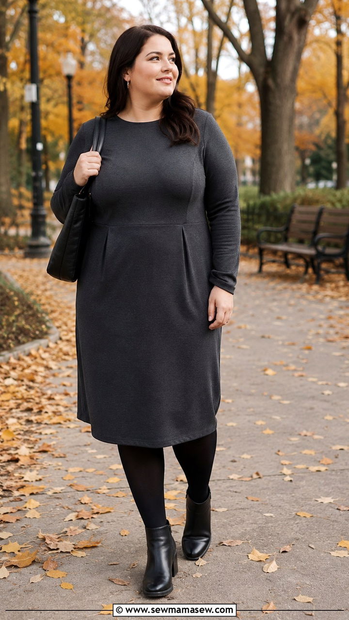 Plus Size Midi Dress With Ankle Boots And Tights - 25 Midi dress plus size outfit ideas