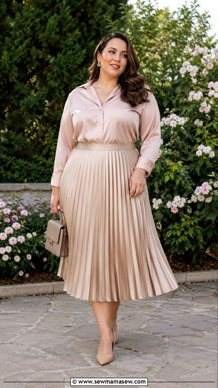 Plus Size Midi Skirt and Tucked In Blouse Outfit - 25 Photoshoot outfits for plus size