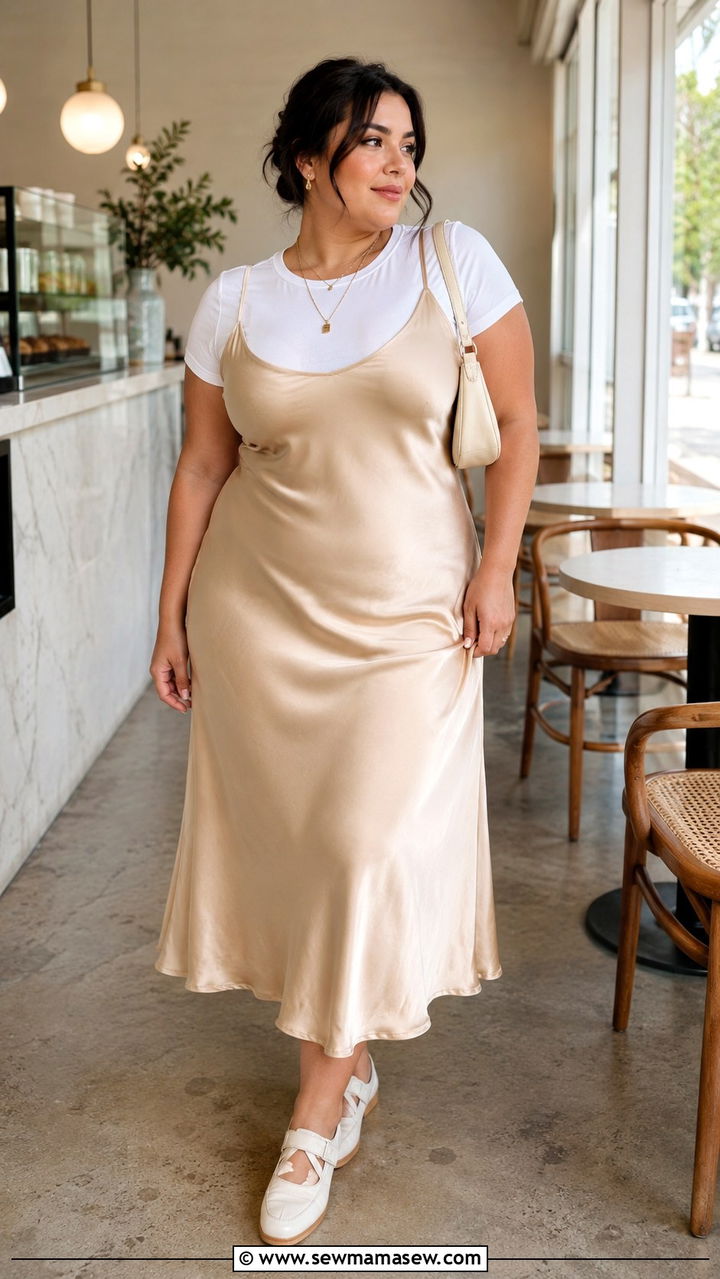 Plus Size Midi Slip Dress With Sneakerinas - 25 Midi dress plus size outfit ideas