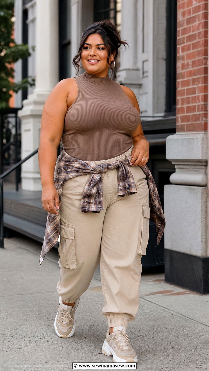 Plus Size Mock Turtleneck and Cargo Joggers - 25 Loungewear outfit ideas plus size
