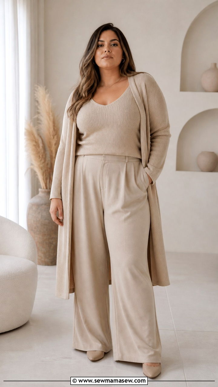 Plus Size Monochromatic Outfit in Beige - 40 Plus size outfit ideas