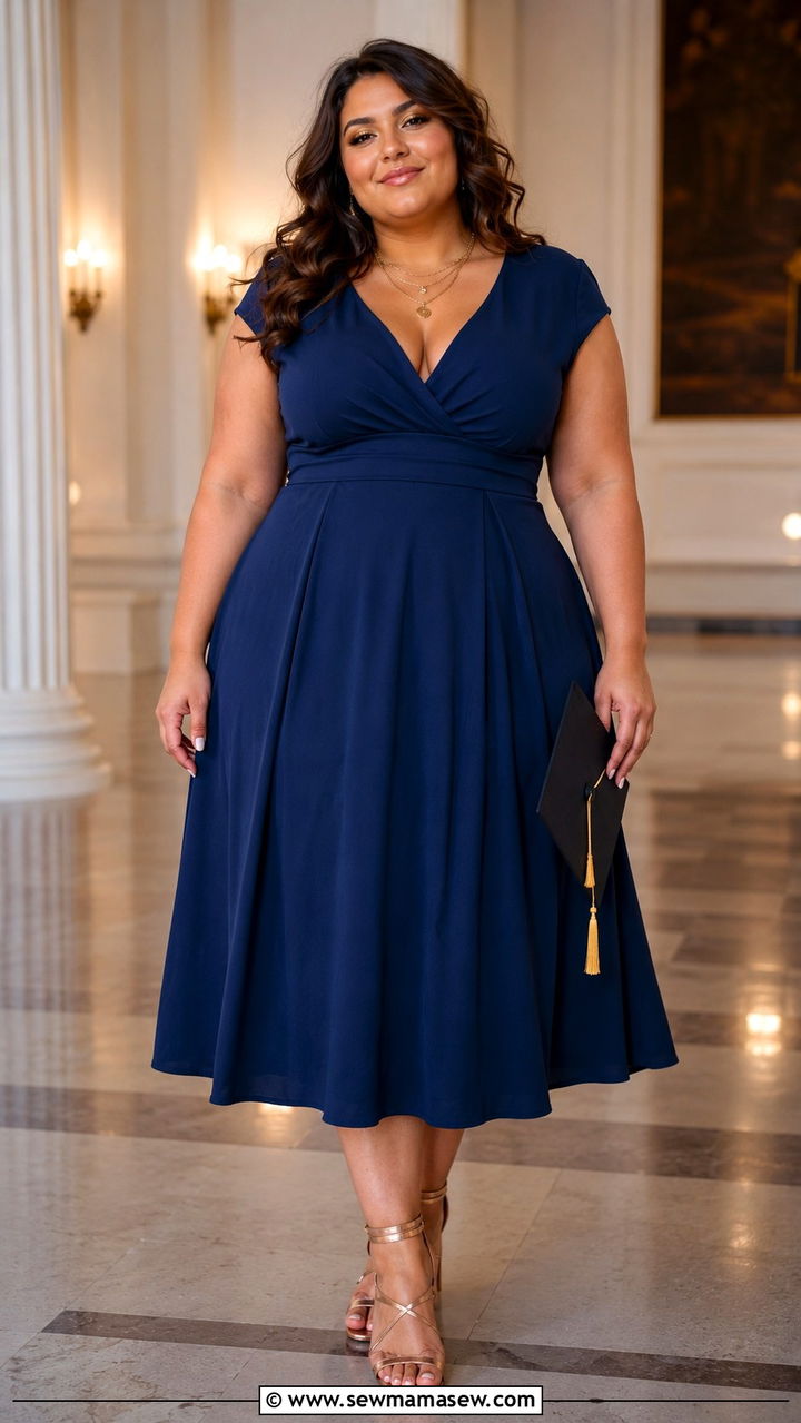 Plus Size Navy Blue Dress Graduation Outfit - 30 Plus size graduation outfit ideas