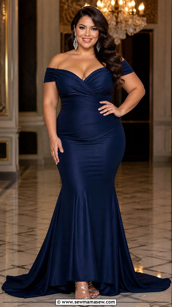 Plus Size Navy Blue Mermaid Prom Dress With Silver Jewelry - 40 Prom dress ideas