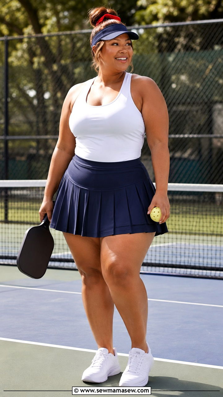 Plus Size Navy Blue Skort and White Pickleball Top - 25 Pickleball outfit ideas plus size