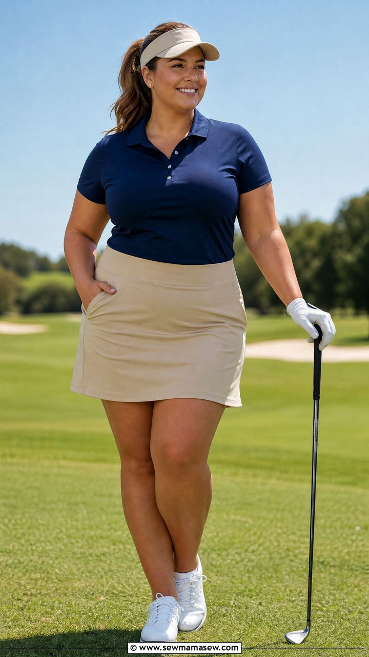 Plus Size Navy Polo With Khaki A Line Skort - 25 Golf outfit ideas 2026