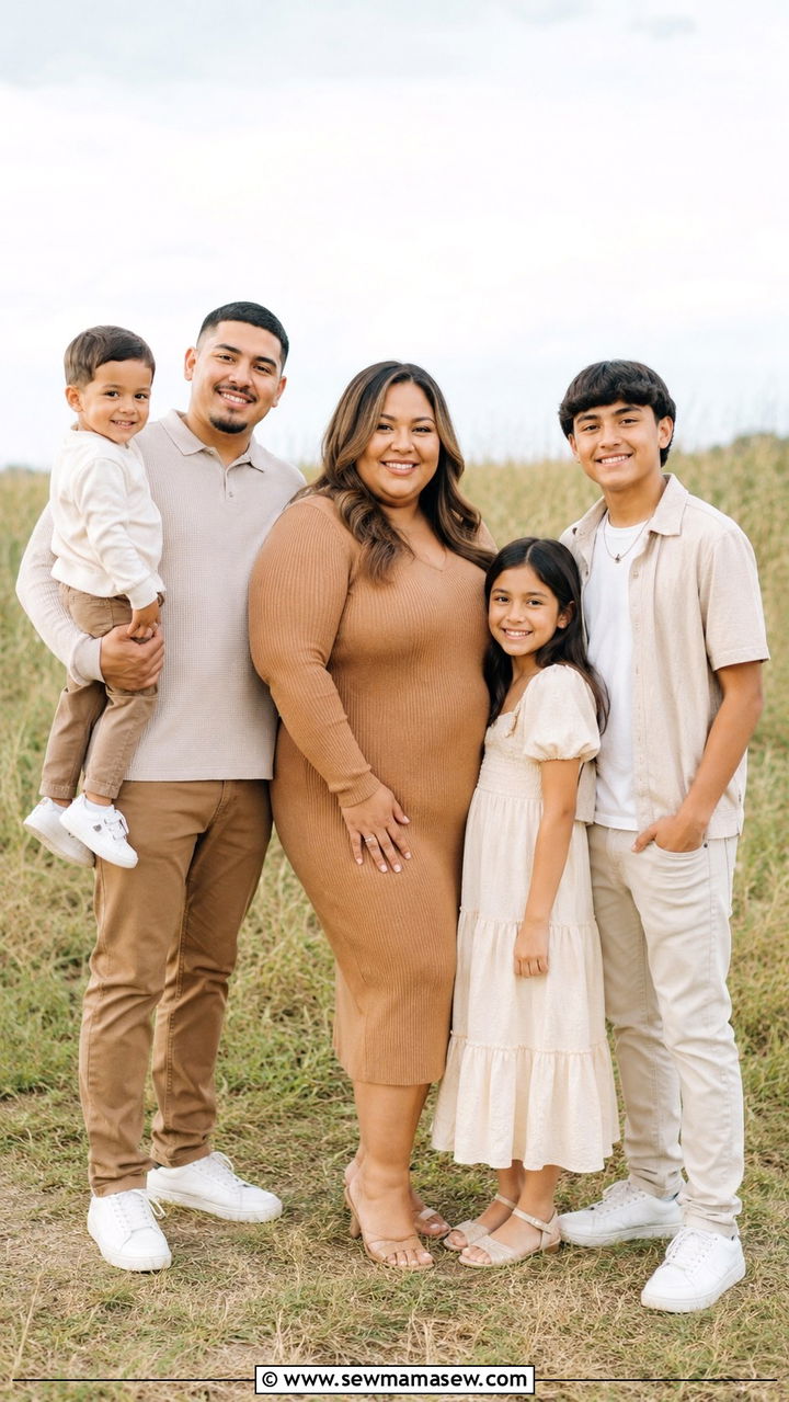 Plus Size Neutral Coordinated Family Photoshoot Outfit - 30 Plus size photoshoot outfit ideas