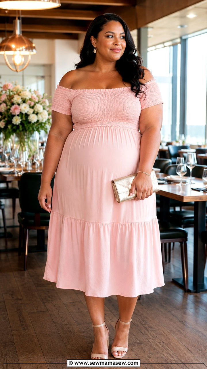 Plus Size Off Shoulder Dress Baby Shower Outfit - 30 plus size baby shower outfit ideas
