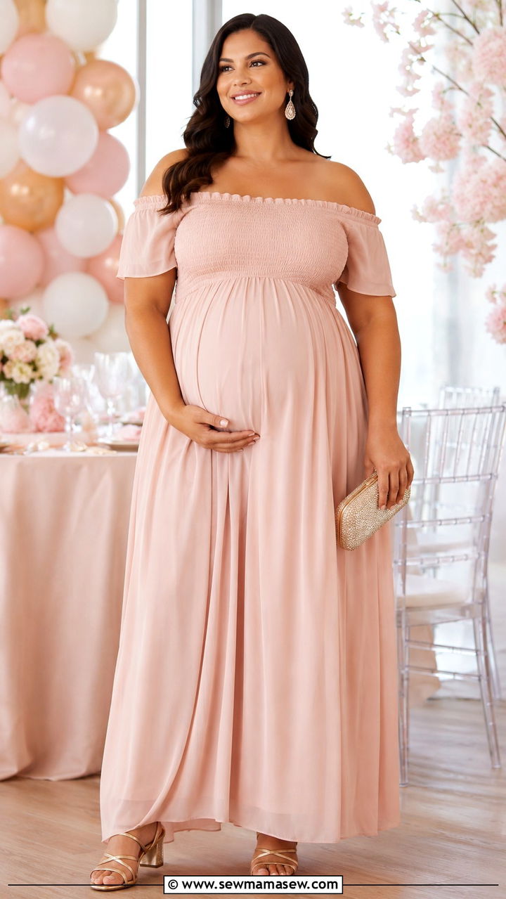 Plus Size Off Shoulder Maternity Dress for Baby Shower - 25 Plus size maternity outfit ideas