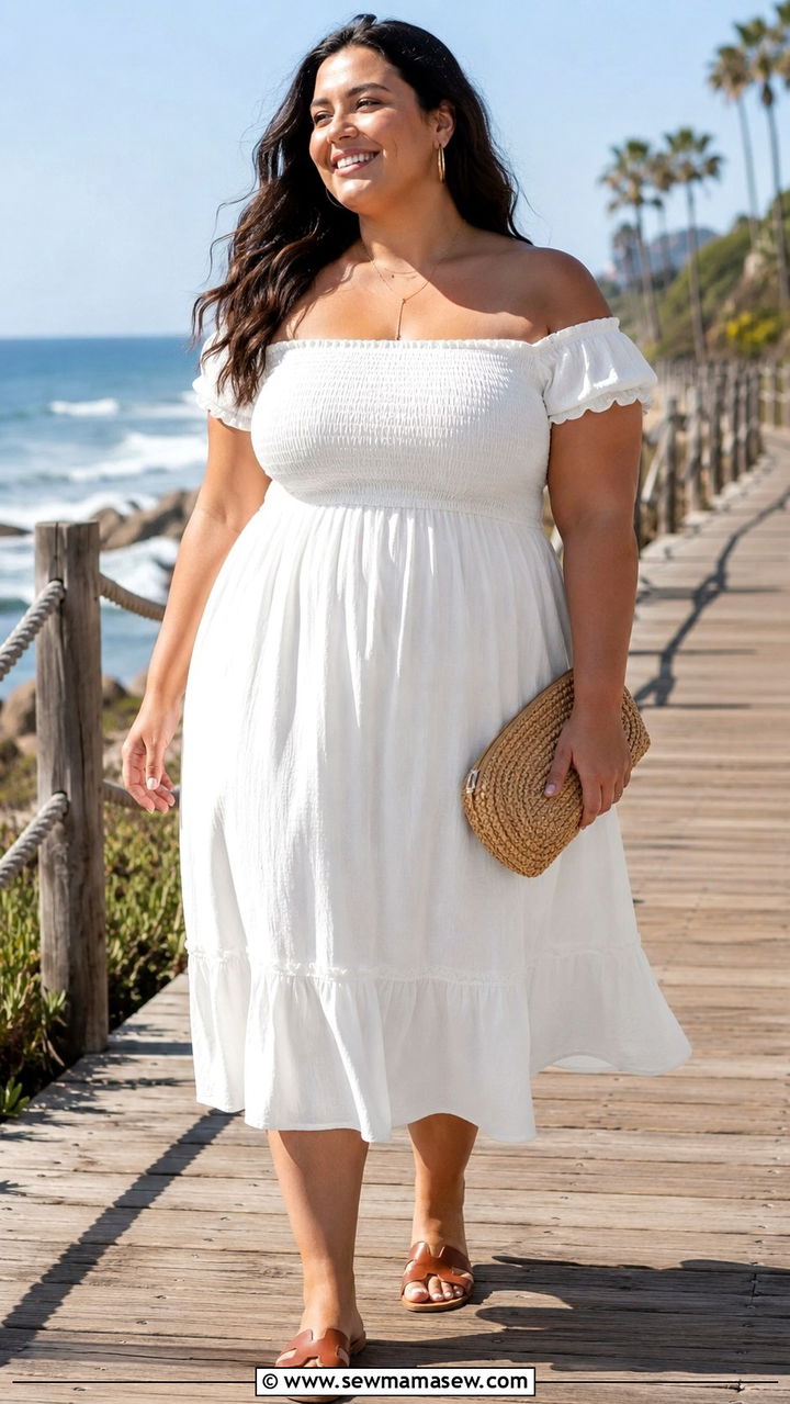 Plus Size Off Shoulder Midi Dress With Sandals - 25 Midi dress plus size outfit ideas