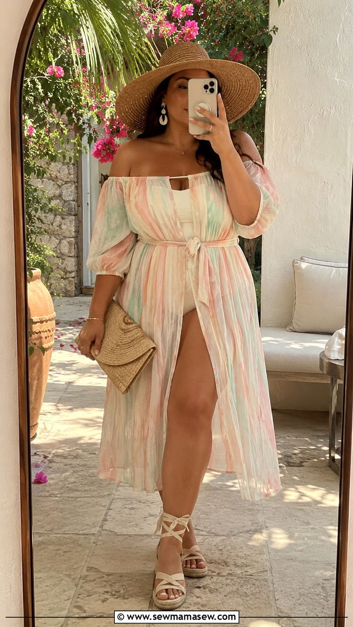 Plus Size Off the Shoulder Cover Up Dress Outfit - 25 Plus size beach cover up outfit ideas