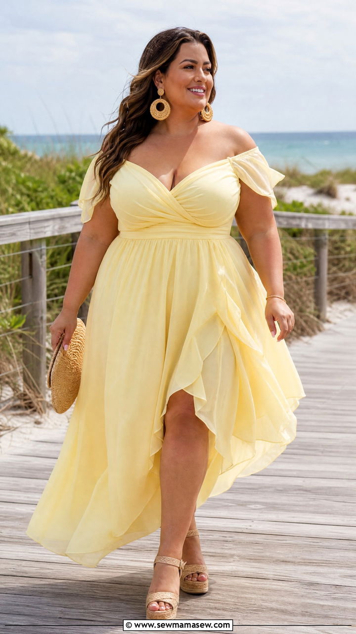 Plus Size OffShoulder Dress Wedding Guest Outfit - 30 plus size summer wedding guest outfit ideas