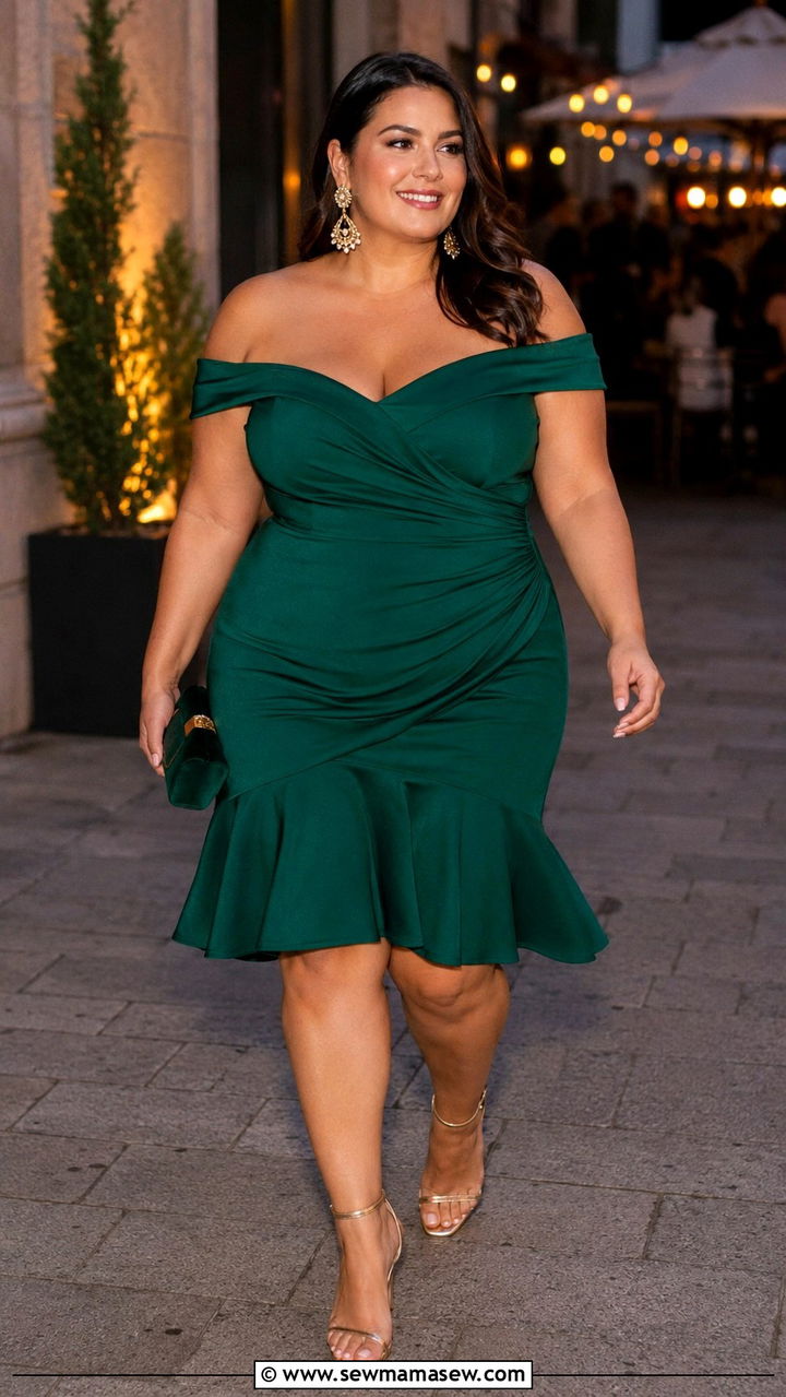 Plus Size OffShoulder FitandFlare Wedding Guest Outfit - 25 Wedding guest outfit ideas size 20