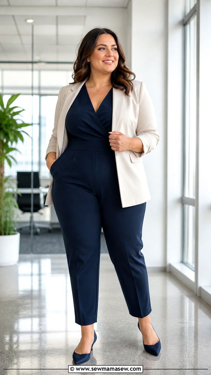 Plus Size Office Outfit with Tailored Jumpsuit - 40 Plus size outfit ideas
