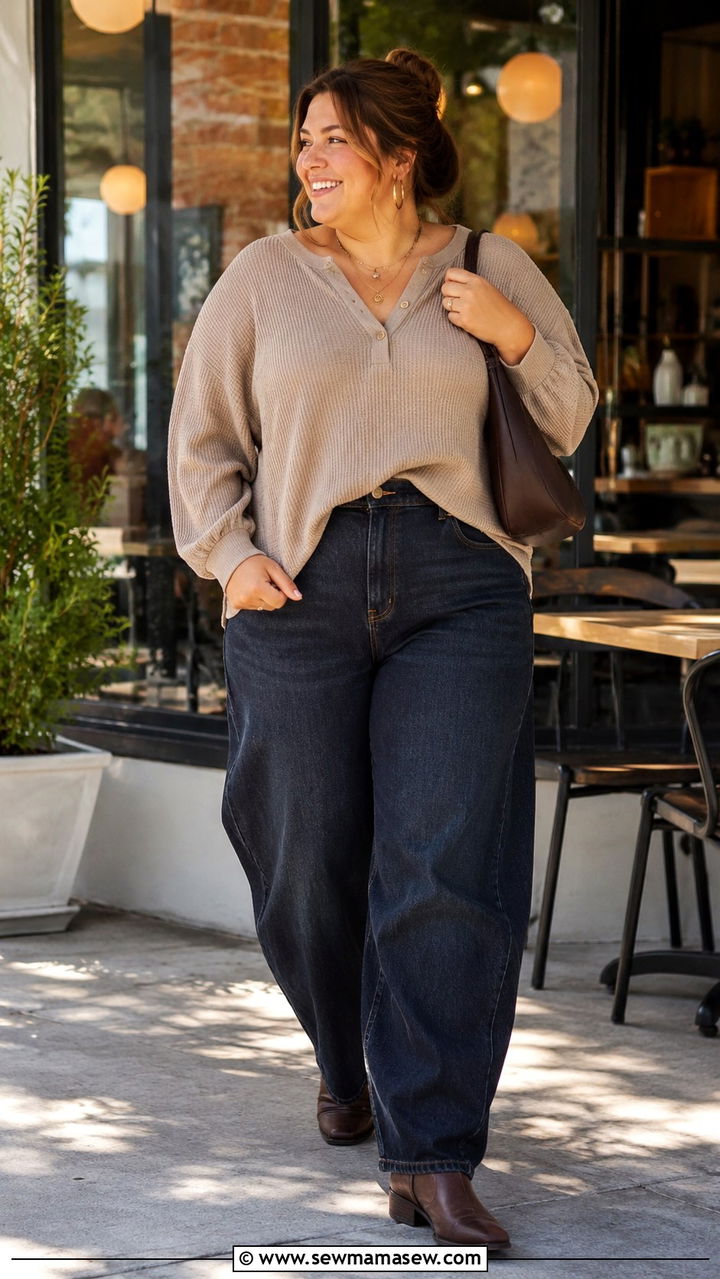 Plus Size Old Navy Barrel Jeans and Henley Outfit - 20 Plus size from Old Navy
