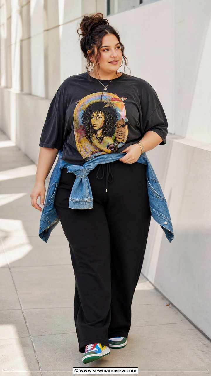 Plus Size Oversized Graphic Tee and Joggers - 25 Loungewear outfit ideas plus size