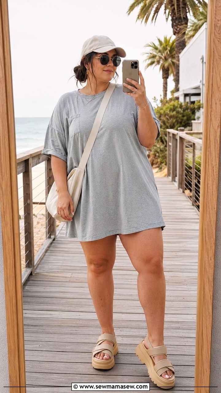 Plus Size Oversized T Shirt Dress Beach Outfit - 30 Plus size beach outfits
