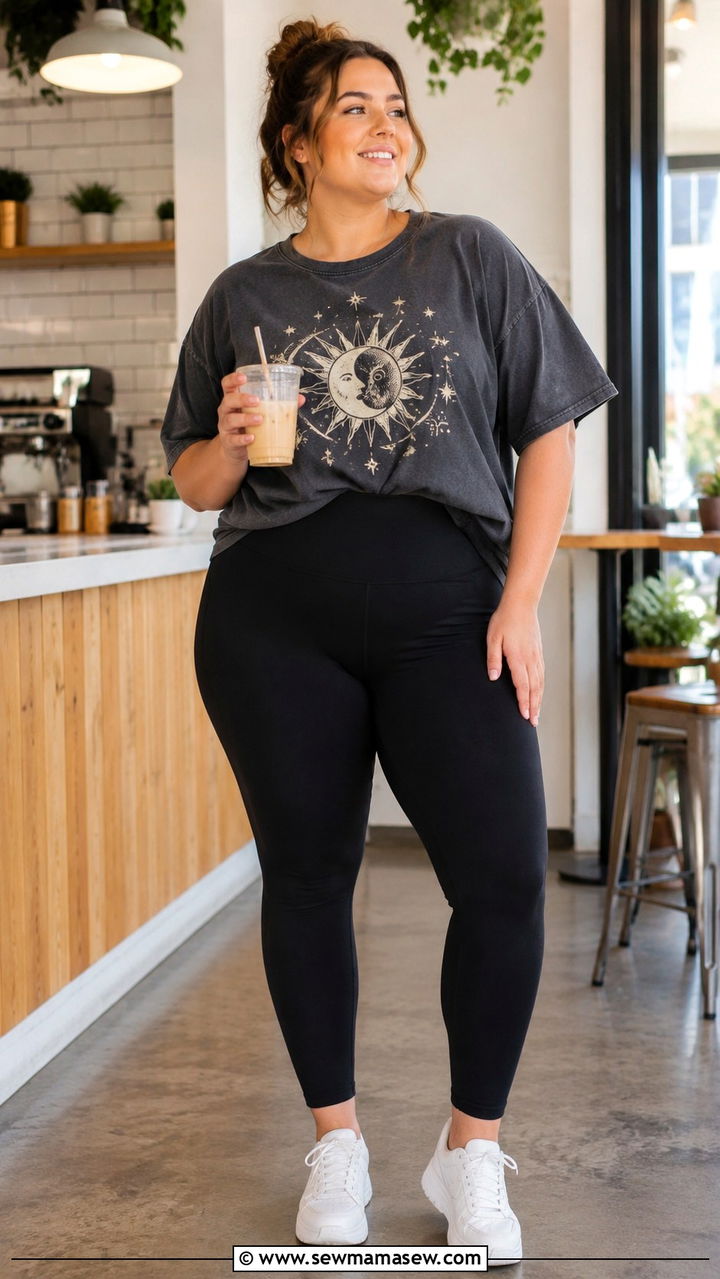 Plus Size Oversized Tee and Yoga Leggings Outfit - 25 Yoga outfit ideas plus size