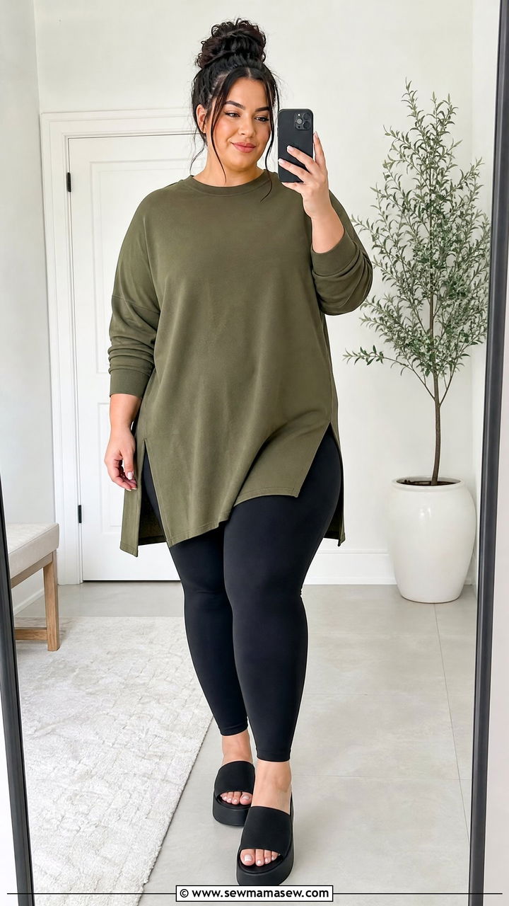 Plus Size Oversized Tunic with Leggings - 25 Loungewear outfit ideas plus size