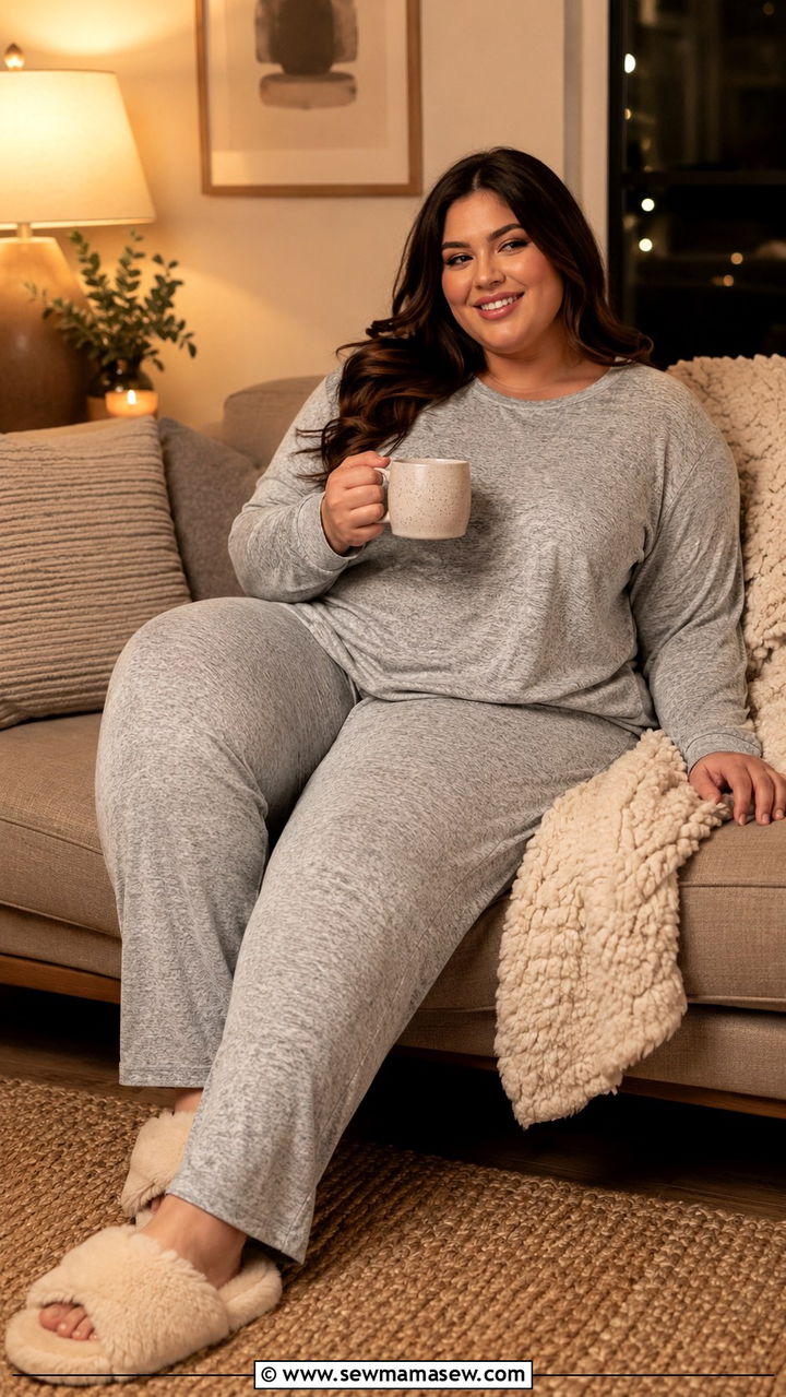 Plus Size Pajama With Fluffy Slippers - 30 Plus size pajama outfit ideas